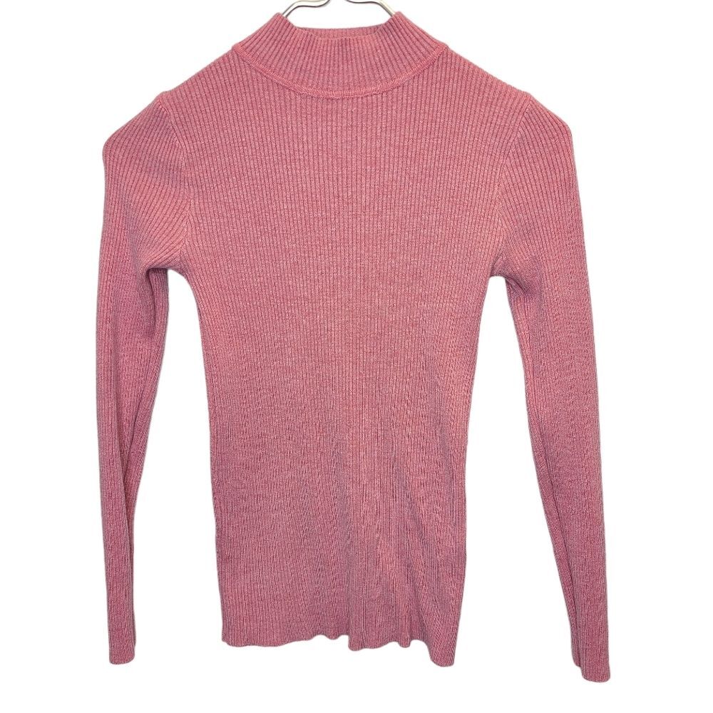 SHEIN Womens Pink Ribbed Mock Neck Long Sleeve Sweater M